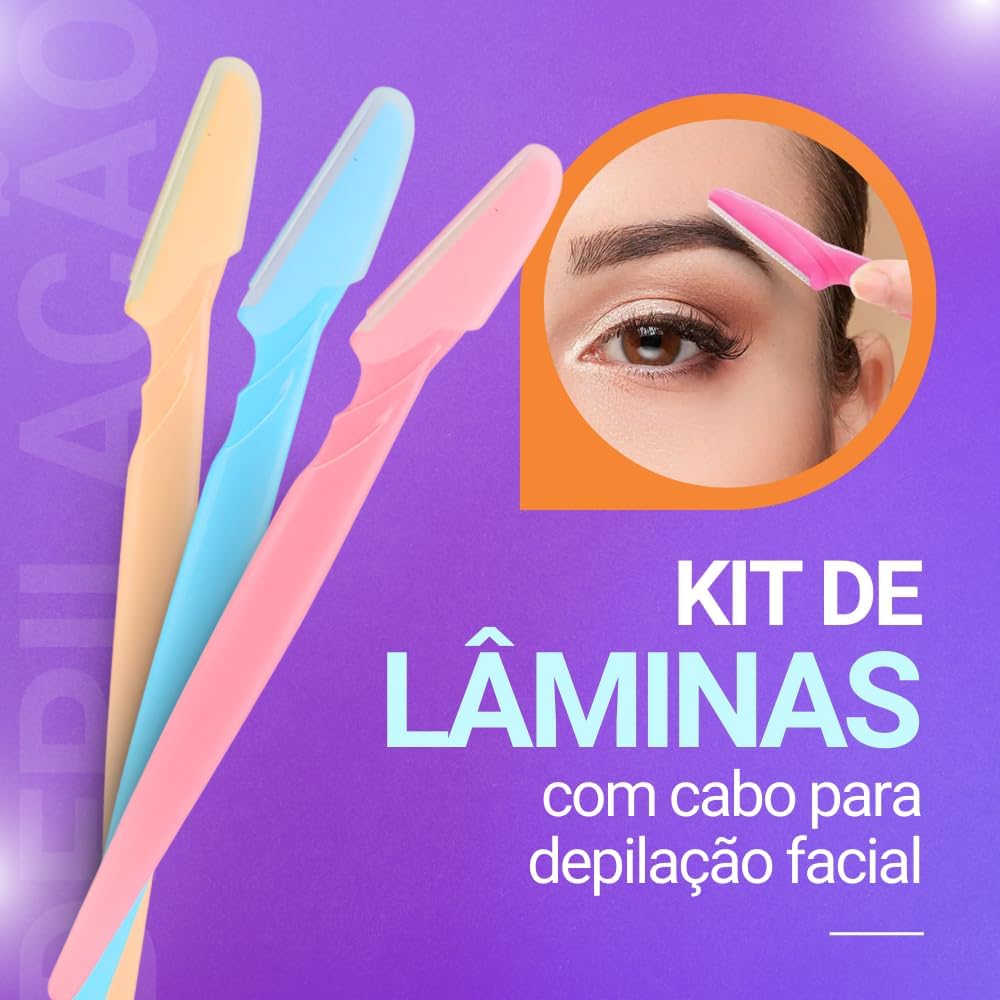 Kit de Navalha Lâminas Ferramentas de Depilação Esfoliante + Capa de Precisão - Sobrancelhas e Rosto - Imagem 2