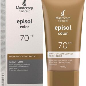 MANTECORP - Protetor Solar Facial Episol Color FPS 70 - Efeito Base, Alta Proteção UVA e UVB, Toque Seco, Rápida Absorção - Tom 2 Claro - 40ml