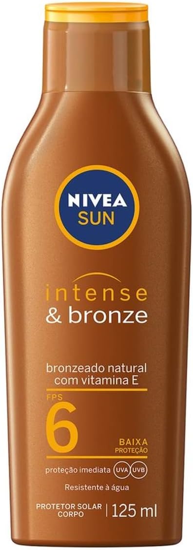 NIVEA SUN Loção Bronzeadora Intense & Bronze FPS 6 125ml - Bronzeamento natural e duradouro, resistente à água, com Vitamina E, Proteção UVA/UVB, para peles pouco sensíveis