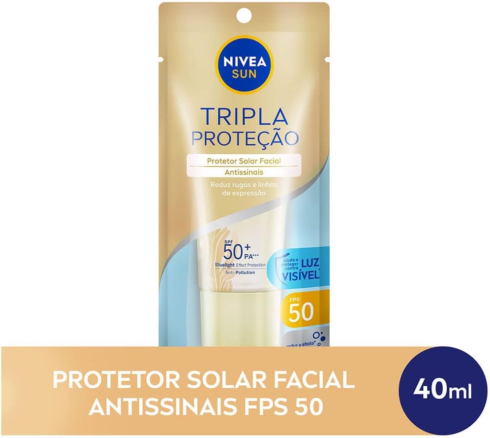 NIVEA SUN Protetor Solar Facial Tripla Proteção Loção Antissinais FPS 50 40ml - Com fórmula ultraleve e alta proteção, esse protetor solar tem triplo combate contra os raios UVA/UVB - Imagem 2