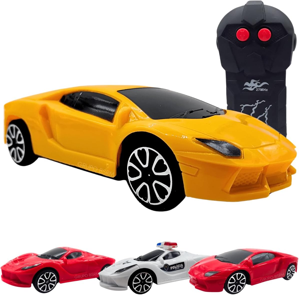 carrinho de controle remoto brinquedo menino 3 anos criança 3 anos carro de policia presente dia das crianças (Amarelo)
