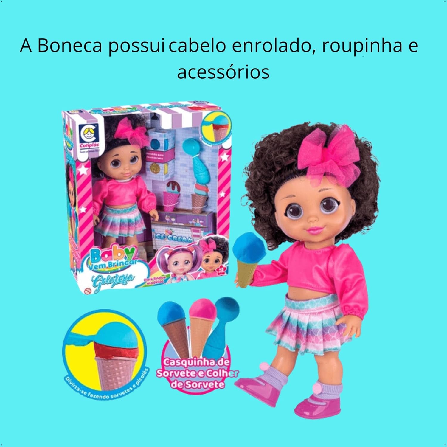 Brinquedo boneca baby morena vem brincar gelateria massinha Cotiplas 2667 - Imagem 4