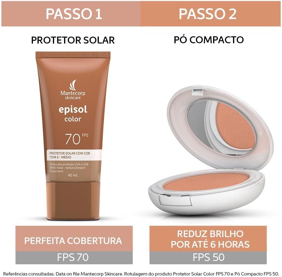 Kit Mantecorp Skincare Episol Color Protetor Solar Fps 70 40ml + Protetor Solar Pó Compacto Fps 50 10g Tom 3 Médio - Imagem 4