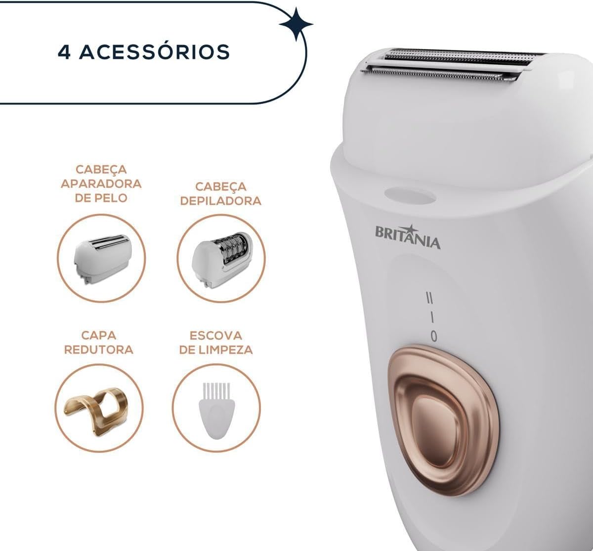 Depilador de Pelos Britânia 4 Acessórios BDP04 5W Branco e rose Bivolt - Imagem 3