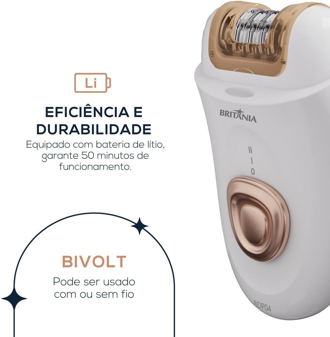 Depilador de Pelos Britânia 4 Acessórios BDP04 5W Branco e rose Bivolt - Imagem 4