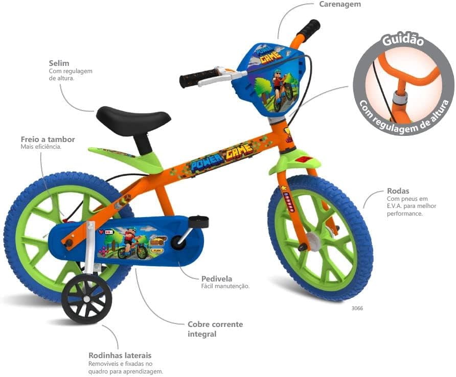 Bicicleta Aro 14" Power Game, Bandeirante, Laranja - Imagem 2