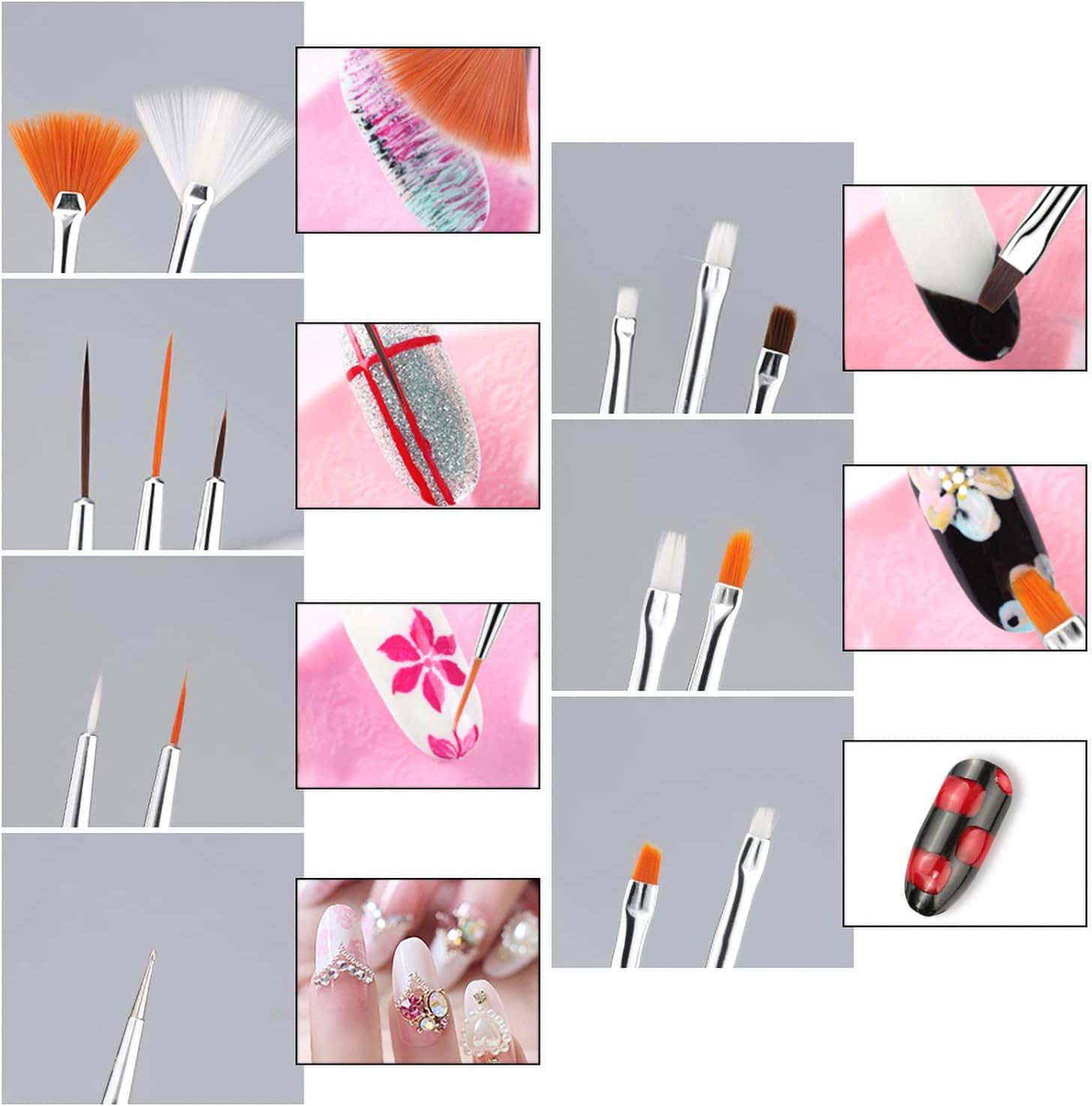 Kit 15 Pincéis de Decoração Pontilhismo para Unhas Gel Alongamento Acrílico + 5 Boleadores, Manicure Pedicure, Ponta Dupla - Imagem 3