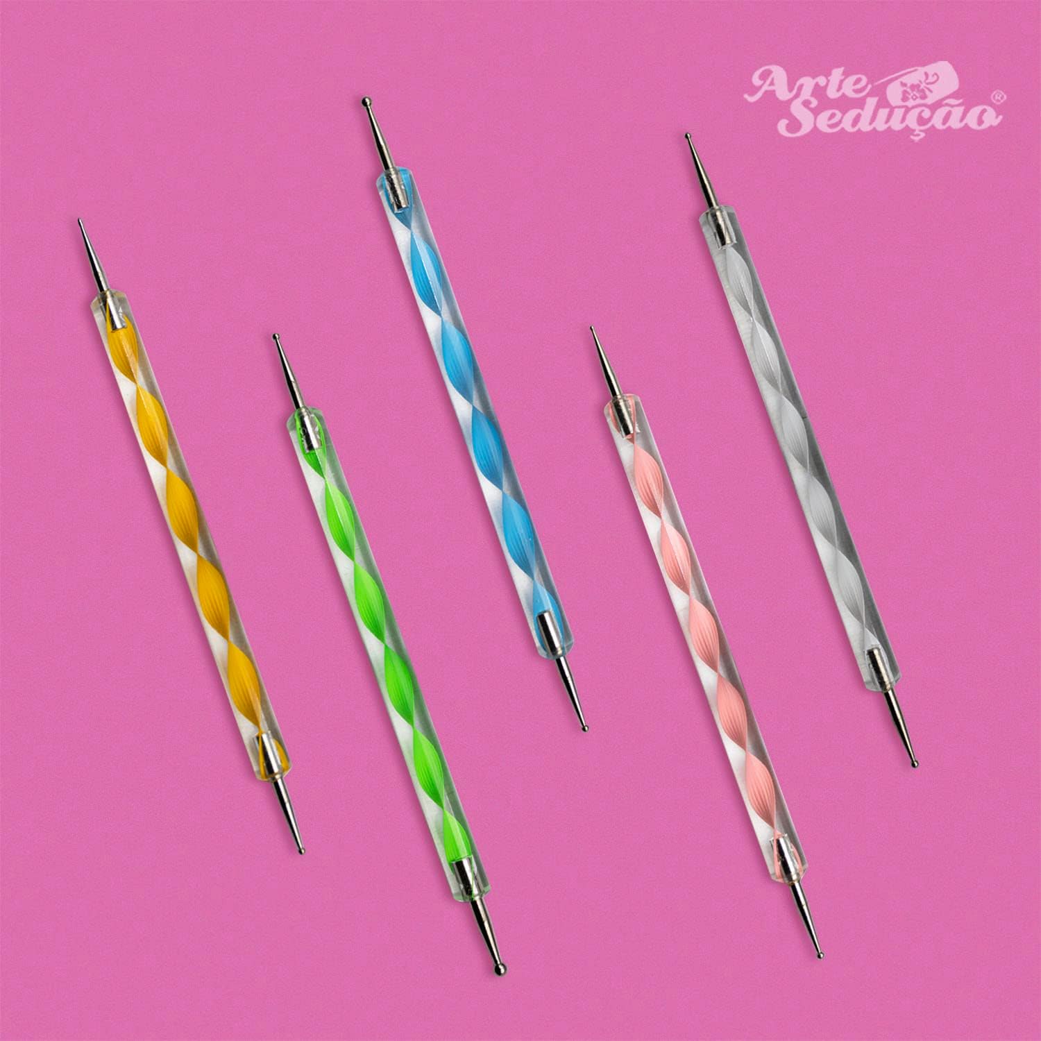 Kit 15 Pincéis de Decoração Pontilhismo para Unhas Gel Alongamento Acrílico + 5 Boleadores, Manicure Pedicure, Ponta Dupla - Imagem 6