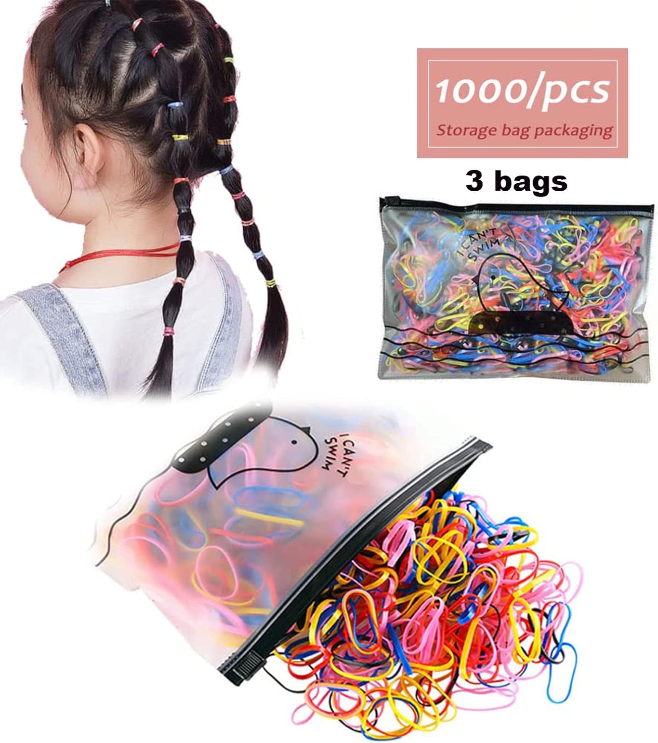 3000 pçs elásticos de cabelo descartáveis elásticos macios laços de cabelo feminino meninas pequenos pequenos elásticos coloridos descartáveis - Imagem 3