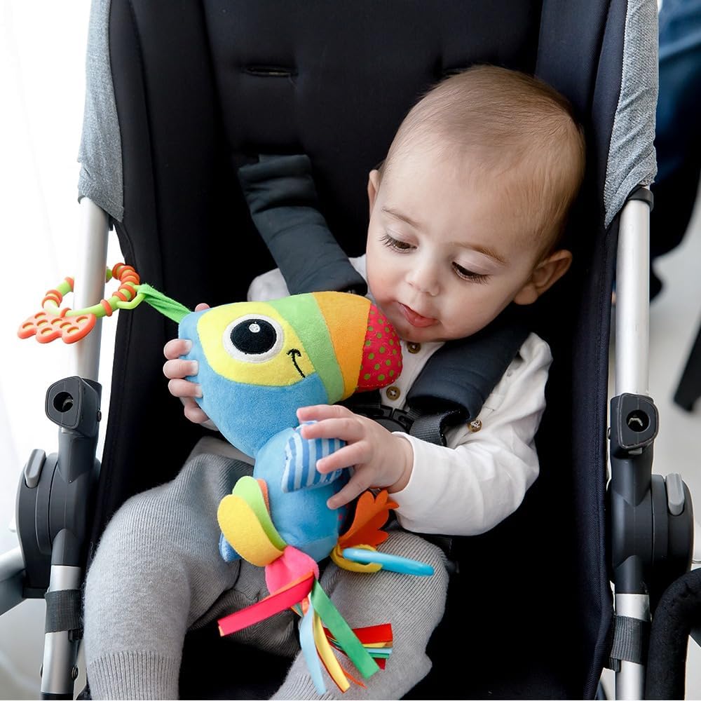 Brinquedo Chocalho De Bebê Mordedor Pelúcia Tucano Zuzu Infantil Buba Baby Azul - Imagem 3