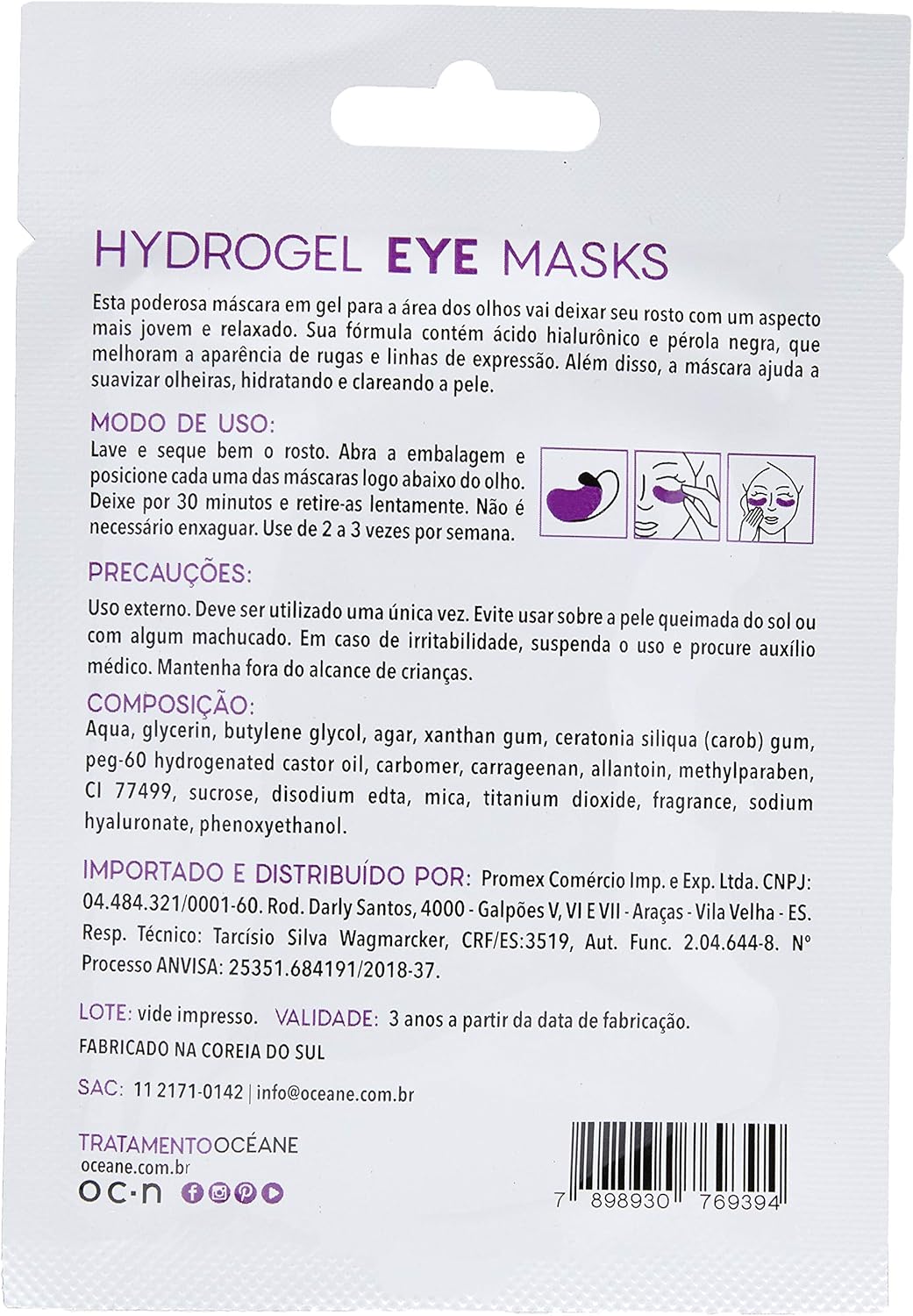 Océane Máscaras para Olhos com Ácido Hialurônico - Hydrogel Eye Masks 2un - Imagem 3