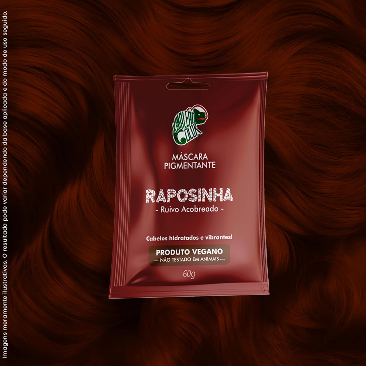 Kamaleão Color – Máscara Pigmentante Semi-Permanente - Cores Vibrantes e Hidratação Intensa – Low Poo, Vegano, Cruelty Free – Sachê 60g - Raposinha - Imagem 3