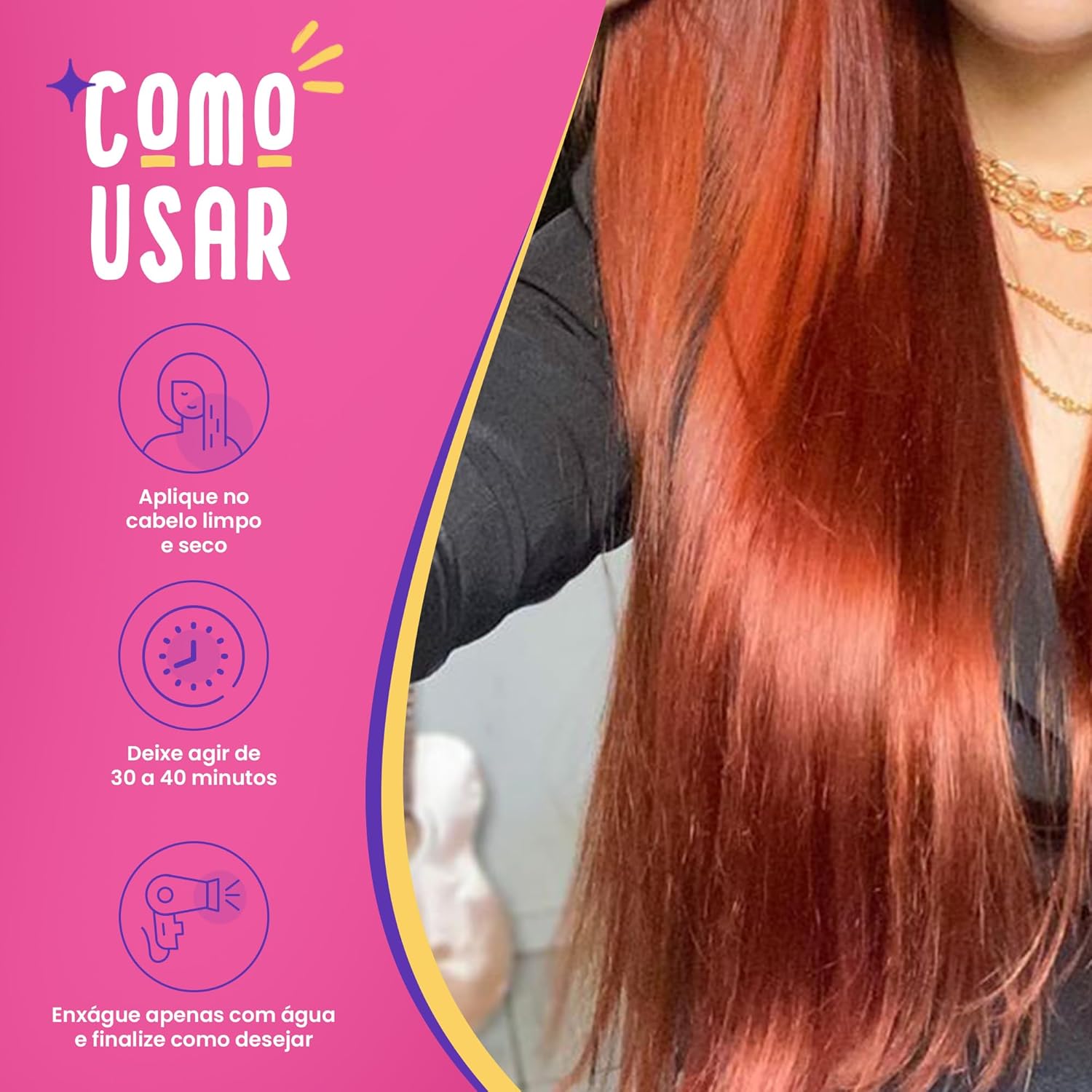 Kamaleão Color – Máscara Pigmentante Semi-Permanente - Cores Vibrantes e Hidratação Intensa – Low Poo, Vegano, Cruelty Free – Sachê 60g - Raposinha - Imagem 5