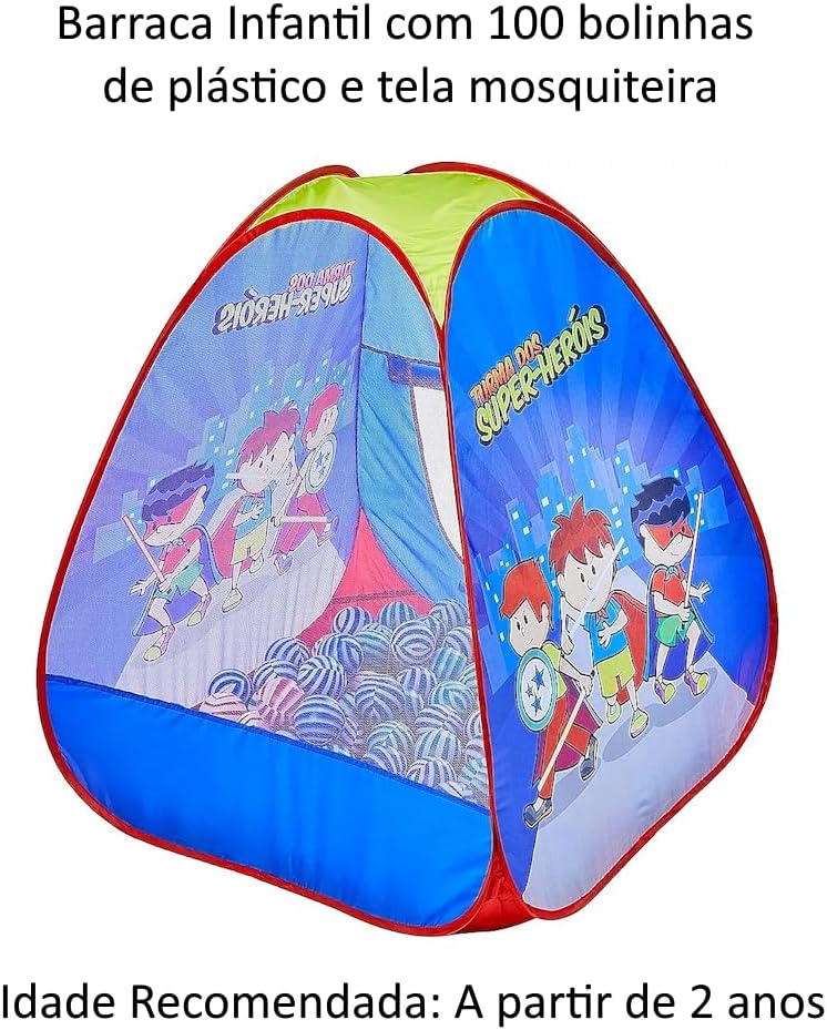 Barraca Cabana Azul Meninos com 100 Bolinhas Super Heróis Tenda Infantil - Imagem 3