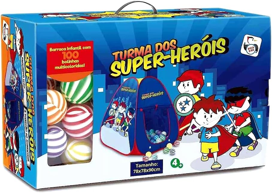 Barraca Cabana Azul Meninos com 100 Bolinhas Super Heróis Tenda Infantil - Imagem 5