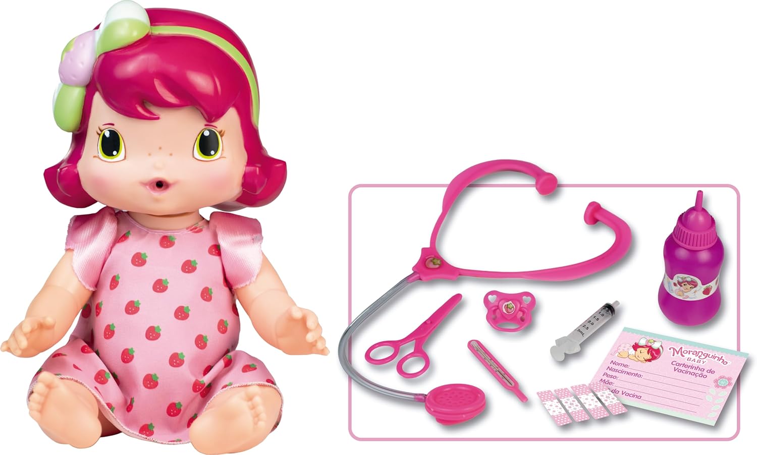BONECA BABY MORANGUINHO DODÓI FAZ XIXI COM MASCARA E ACESSÓRIOS - 30 CM - MIMO BRINQUEDOS - MORANGUINHO - Imagem 2