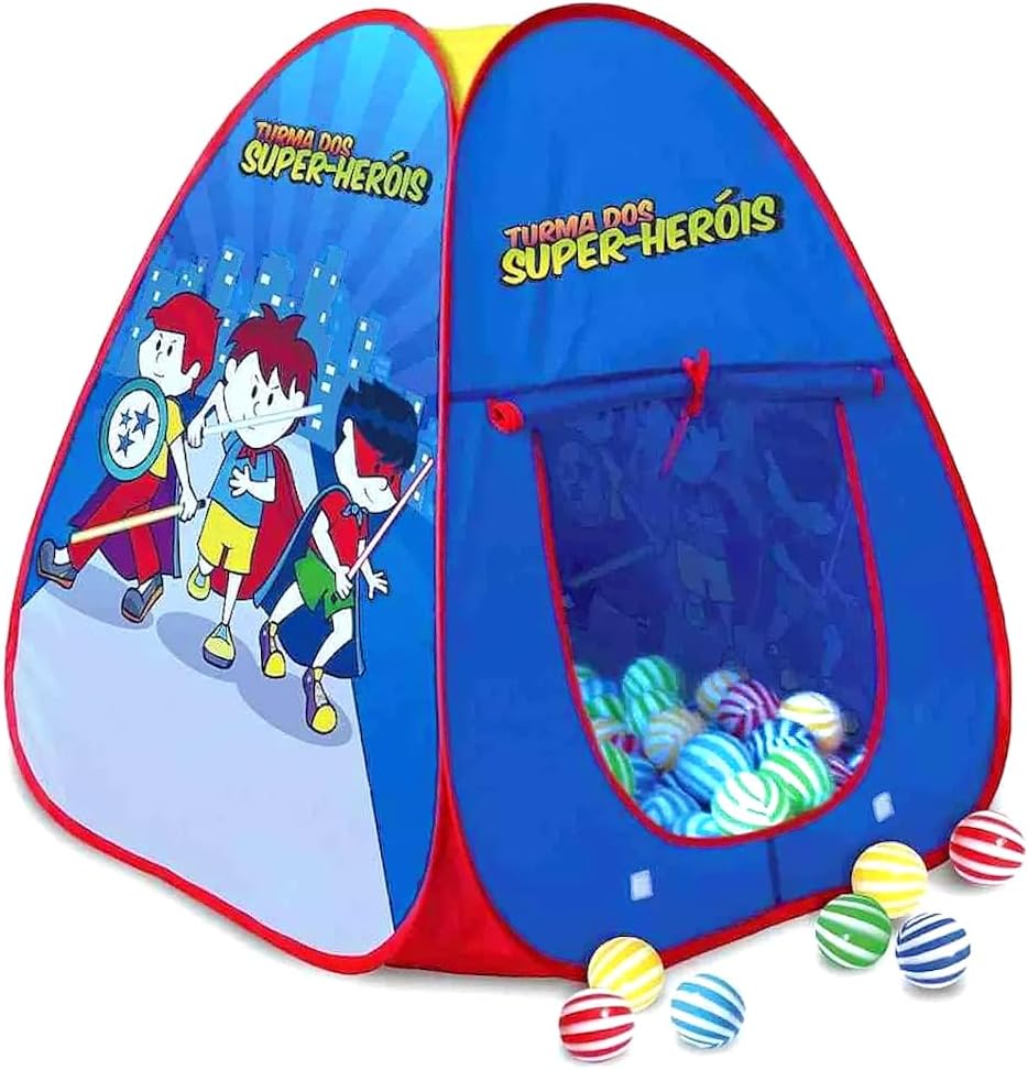 Barraca Cabana Azul Meninos com 100 Bolinhas Super Heróis Tenda Infantil
