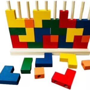 Blocos De Encaixes Vertical Grande com 25 peças em Madeira Tradicional - Toy Trade Oficial