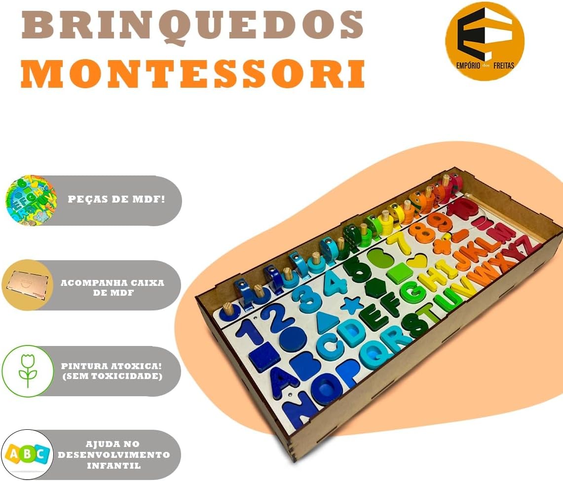 Brinquedo Pedagógico Madeira Montessori Números Cores Formas