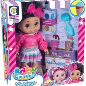 Brinquedo boneca baby morena vem brincar gelateria massinha Cotiplas 2667