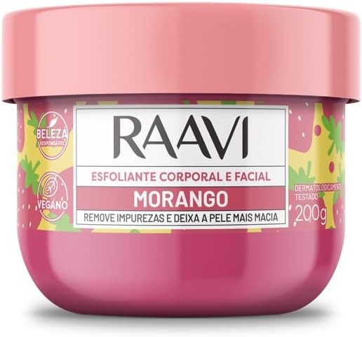 Esfoliante Corporal e Facial Morango, Raavi, 200g