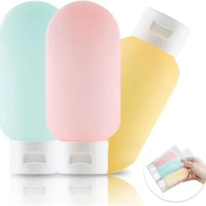 Kit de Viagem de Silicone, 3 Unidades, Com Adesivo de Identificação para Shampoo, Creme, Loção, Condicionador e Sabonete, Acessórios de Viagem, Kit Compacto de Frascos, Dispenser Reutilizável.