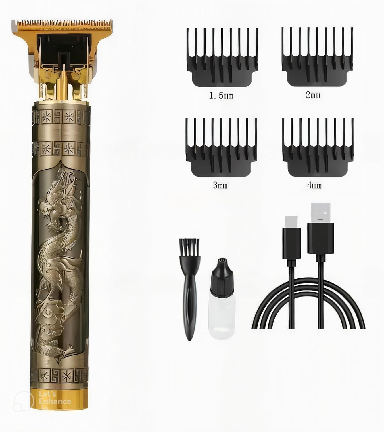 Máquina de Cortar Cabelo Profissional DRAGÃO PRO - Kit Completo Sem Fio para Barba, Pezinho e Degradê (4 Pentes + Óleo + Escova Premium) - Imagem 2
