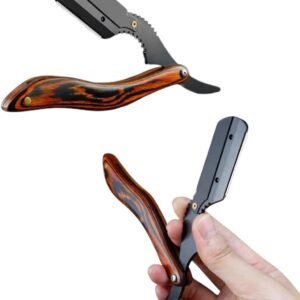 Navalhete Profissional Para Barbeiro Acabamento Barba Cabelo Bigode Navalha de Pressão em Aço Inox Lamina Fixa Estilo Cabo de Madeira Palaziun