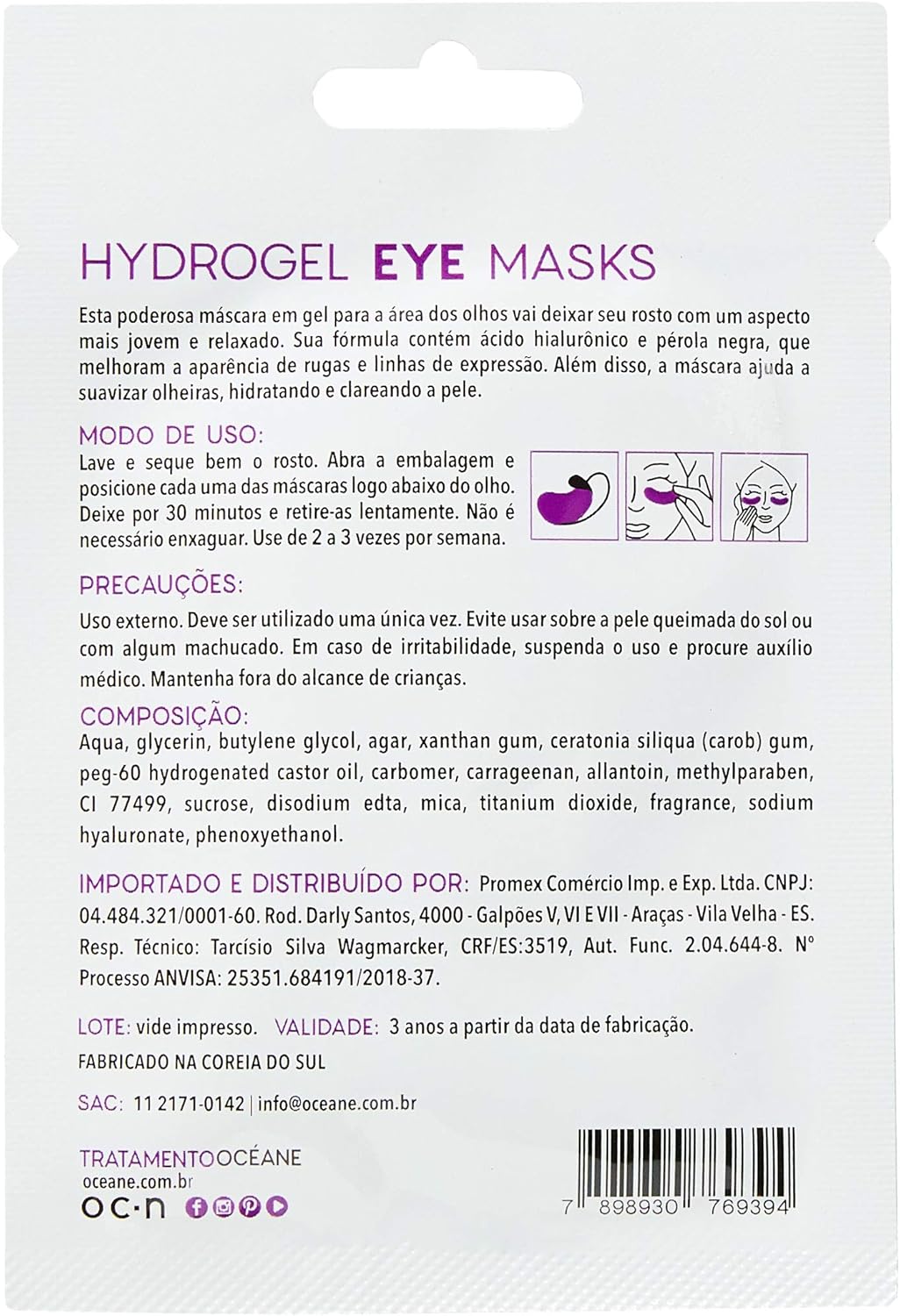 Océane Máscaras para Olhos com Ácido Hialurônico - Hydrogel Eye Masks 2un - Imagem 2