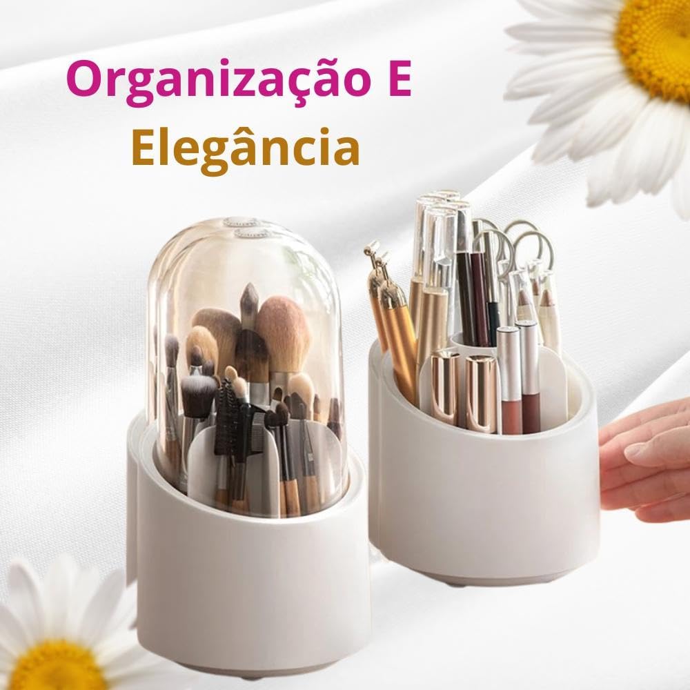Organizador de Pincéis de Maquiagem Giratório 360° com Tampa Transparente à Prova de Poeira - 7 Divisórias - Imagem 2